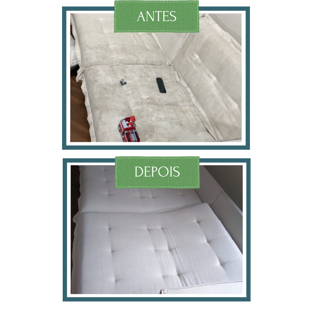 Sofá antes e depois de Limpeza